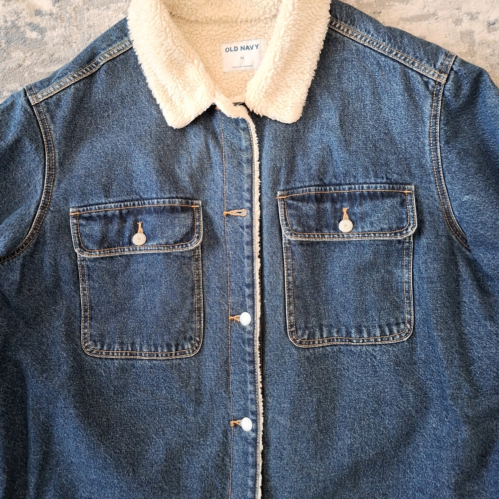 Old Navy Blue Jean Denim Jacket. Sherpa Lining, Women's 3x